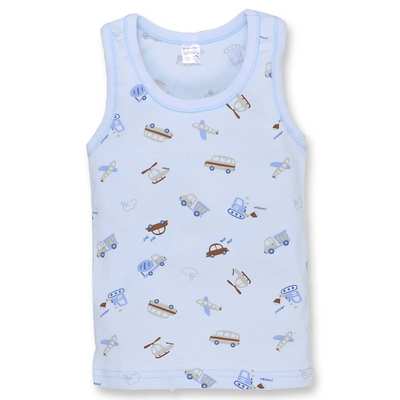 Дитяча майка для дівчинки, р.74-116 см, рібана, блакитна з принтом