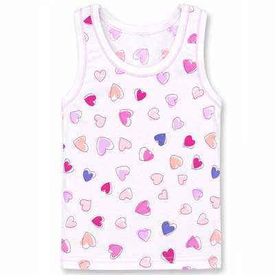 Дитяча майка для дівчинки, р.74-134 см, рібана, біла з принтом