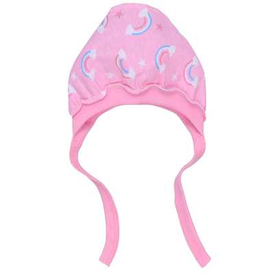 Детский чепчик для девочки, кулир, розовый с принтом