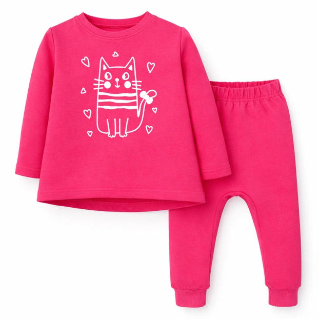 Костюм дитячий комлектом, р.80-98 см, петельний футер, рожевий з аплікацєю фото Татошка