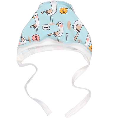 Дитячий чепчик для дівчинки, інтерлок, блакитний з принтом