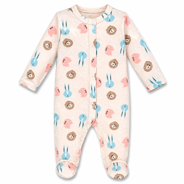 Детский комбинезон для девочки р.50-56 см, интерлок, бежевый с принтом. фото Татошка