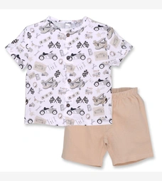 Комплект дитячий для хлопчика, р.104-110 см, муслін, білий з принтом фото на tatoshka.ua