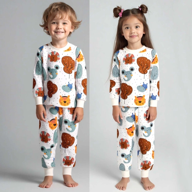 Піжама дитяча уні, р.80-98 см, інтерлок, біла з принтом фото Татошка