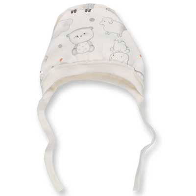 Дитячий чепчик для дівчинки р.50-56 см, футер з начісом, молочний з принтом