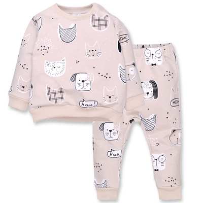 Костюм дитячий комлектом, р.80-98 см, петельний футер, бежевий з принтом