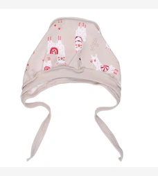 Дитячий чепчик для дівчинки, футер, молочний з принтом фото на tatoshka.ua