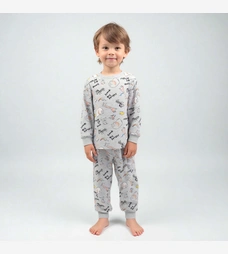 Дитяча піжама уні, р.92-110 см, кулір, сірий меланж з принтом фото на tatoshka.ua