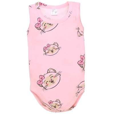 Боді-майка  для дівчинки, 68-86см, рібана 100% бавовна, рожева з принтом