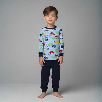 Комплект дитячий для хлопчика, р.92-116 см, футер тринитка, блакитний з принтом