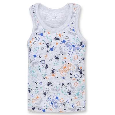 Дитяча майка для хлопчика, р.80-152 см, рібана, блакитний з принтом