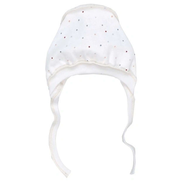 Дитячий чепчик для дівчинки р.50-56 см, футер з начісом, молочний з принтом фото Татошка