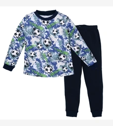 Дитяча піжама для хлопчика, р.110-164 см, футер тринитка, синя з принтом фото на tatoshka.ua