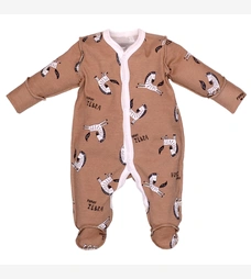 Дитячий комбінезон уні, р.50-56 см, інтерлок, коричневий з принтом фото на tatoshka.ua