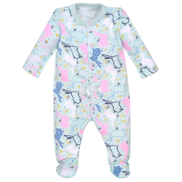 Детский комбинезон уни, р.50-56 см, интерлок, зеленый с принтом. фото Татошка