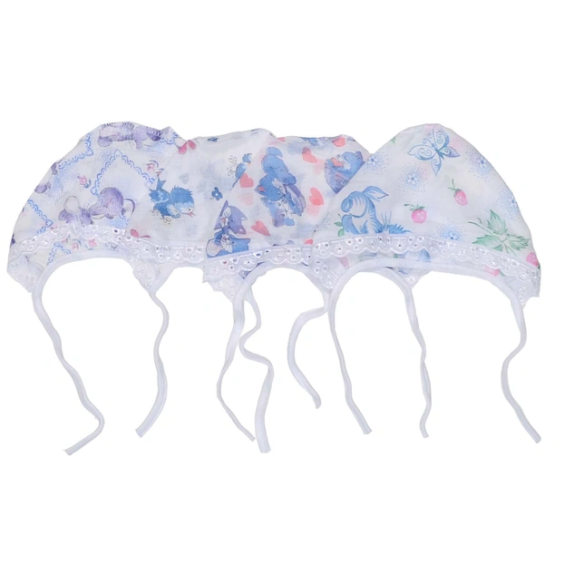 Дитячий чепчик уні, ситець, білий з принтом фото Татошка