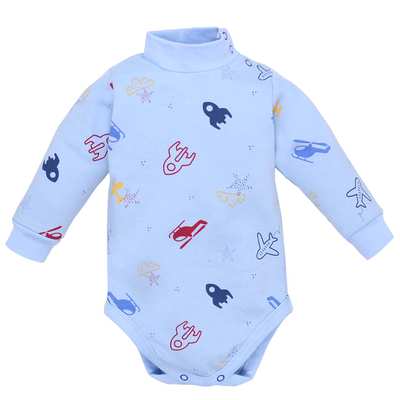 Дитяче боді-гольф з довгим рукавом, р.68-92 см, рібана, блакитний з принтом