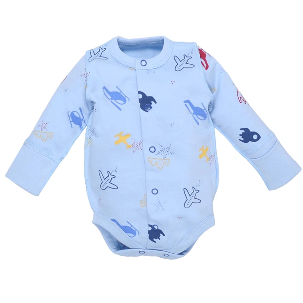 Боді для хлопчика, 56 см, футер 100% бавовна, блакитний з принтом фото Татошка