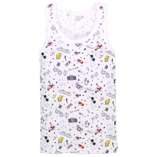 Дитяча майка для хлопчика, р.86-146 см, рібана, біла з принтом фото Татошка