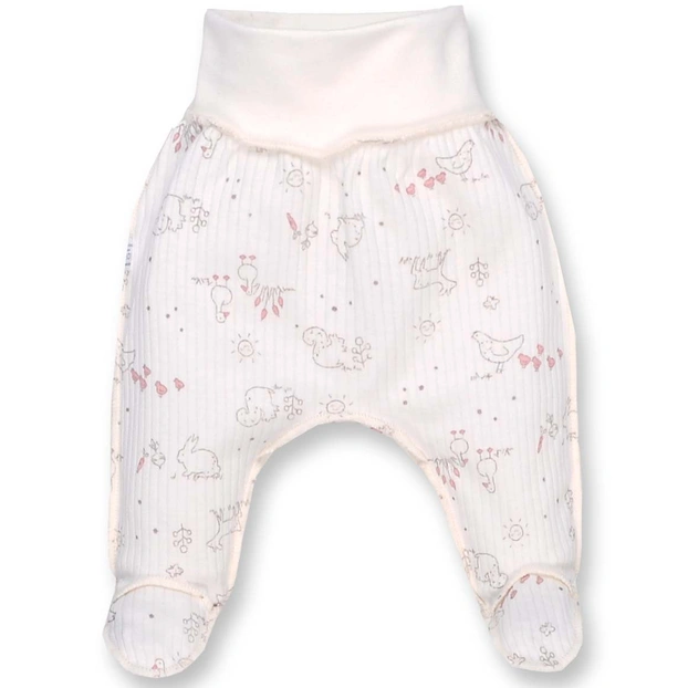 Повзунки на резинці для дівчинки, 56-62см, інтерлок рапорт, молочний з принтом фото Татошка