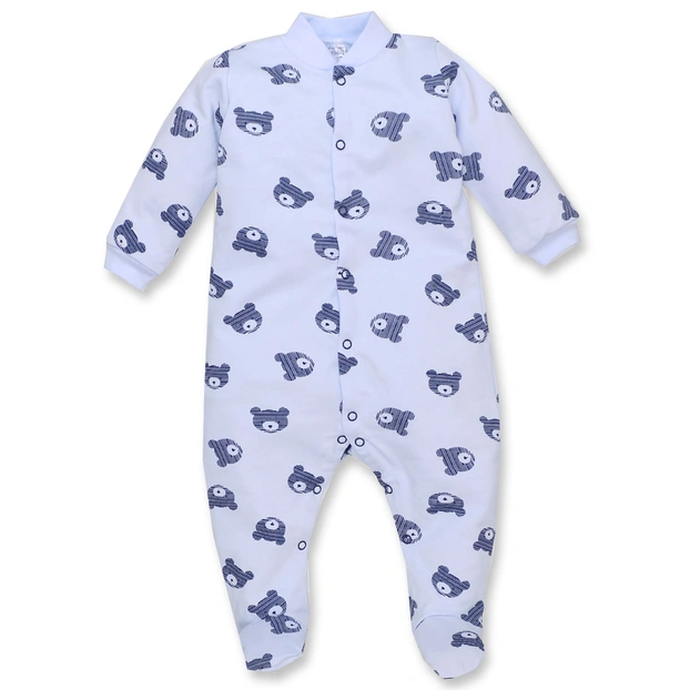 Дитячий комбінезон уні, р.62-74 см, футер з начісом, блакитний з принтом фото Татошка