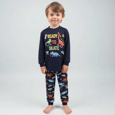 Дитяча піжама для хлопчика, р.86-122 см, інтерлок , синя з принтом
