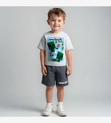 Комплект дитячий для хлопчика, р.104-146 см, кулір, сірий меланж з принтом фото на tatoshka.ua