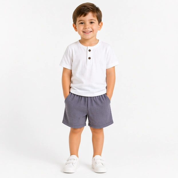 Комплект дитячий уні, р.116-134 см, муслін, білий з сірим фото Татошка