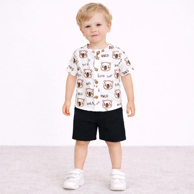 Комплект дитячий уні, р.80-86 см, муслін, білий з принтом фото Татошка