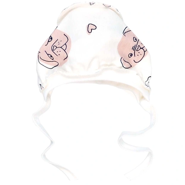 Дитячий чепчик для дівчинки, рібана, молочний з принтом фото Татошка