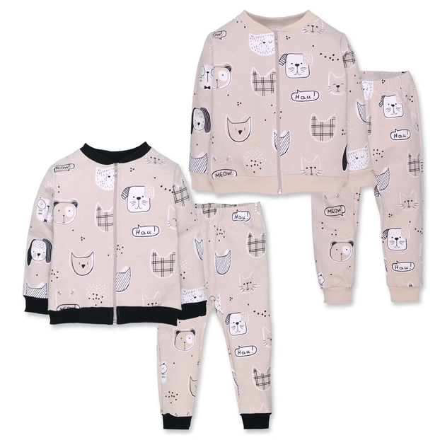 Костюм дитячий комлектом, р.80-98 см, петельний футер, бежевий з принтом фото Татошка