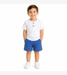 Комплект дитячий уні, р.116-134 см, муслін, білий з блакитним фото на tatoshka.ua