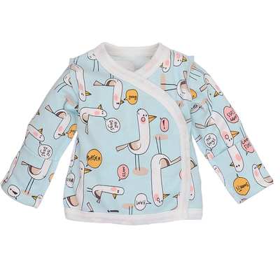 Распашонка уни, 50-56 см, интерлок 100% хлопок, голубая с принтом