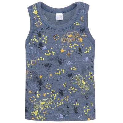 Дитяча майка для хлопчика, р.92-134 см, рібана, синя з принтом