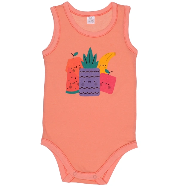 Детская боди-майка для девочки, р. 74-92см, кулир, коралловая с аппликацией фото Татошка