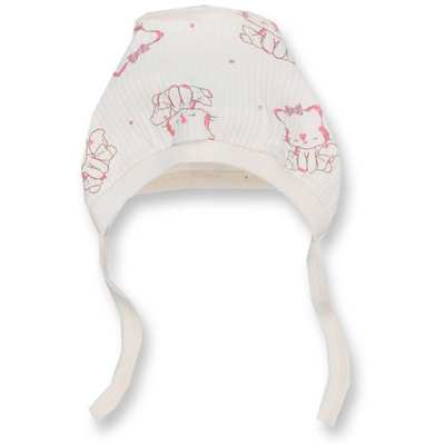 Дитячий чепчик для дівчинки, інтерлок, молочний з принтом