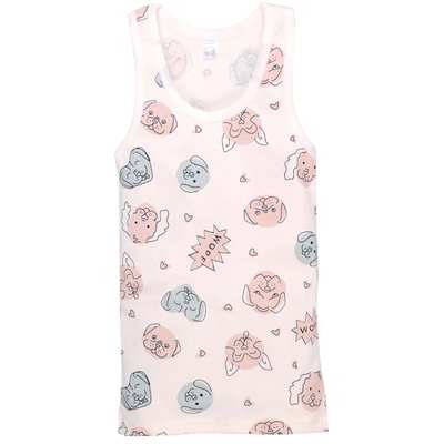 Дитяча майка для дівчинки, р.86-146 см, рібана, молочна з принтом