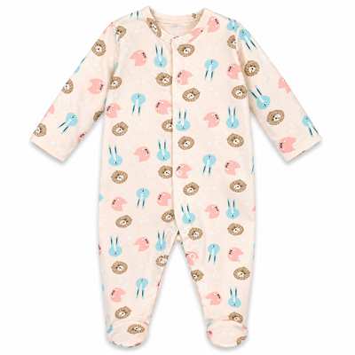 Детский комбинезон для девочки р.62-86 см, интерлок, бежевый с принтом.