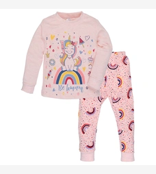 Дитяча піжама для дівчинки, р.86-164 см,рібана, рожева з принтом фото на tatoshka.ua