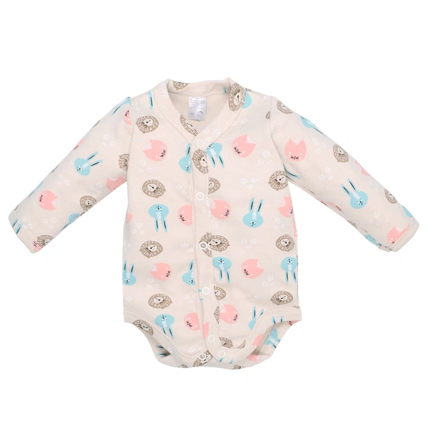 Боди для девочки, 62-74 см, интерлок 100% хлопок, бежевый с принтом. фото Татошка