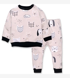 Костюм дитячий комлектом, р.80-98 см, петельний футер, бежевий з принтом фото на tatoshka.ua