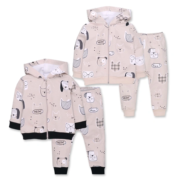 Костюм дитячий комлектом, р.80-98 см, петельний футер, бежевий з принтом фото Татошка