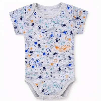 Боді уні, 80-92 см, рібана , сірий меланж з принтом