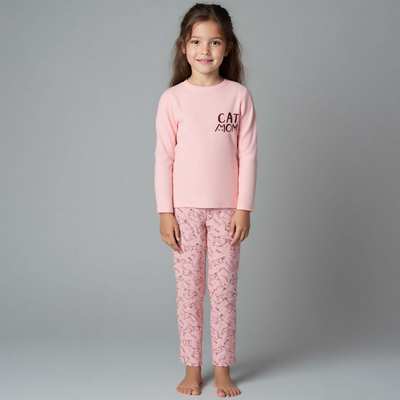 Піжама дитяча для дівчинки, р.140-164 см, інтерлок рапорт, рожева з принтом