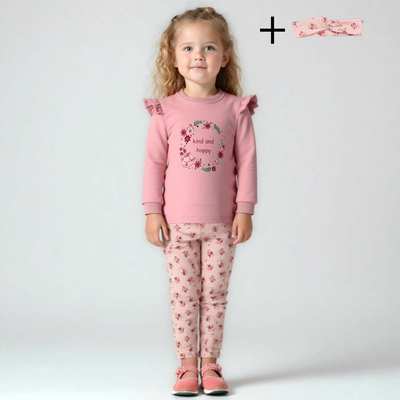 Комплект дитячий для дівчинки, р.98-116 см, петельний футер, рожева з аплікацією