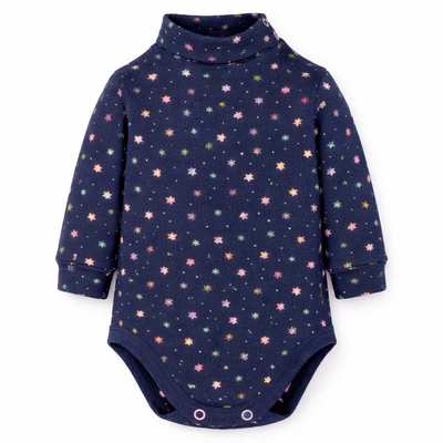 Детское боди-гольф с длинным рукавом, р.68-92 см, кашкорсе с начесом, синий с принтом