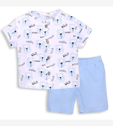 Комплект дитячий уні, р.80-86 см, муслін, білий з принтом фото на tatoshka.ua