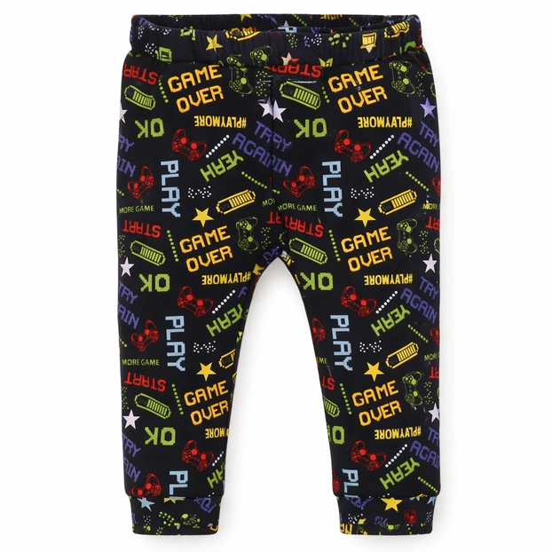 Дитячі штани для хлопчика , р.92 см, кулір з еластаном, чорні з принтом фото Татошка