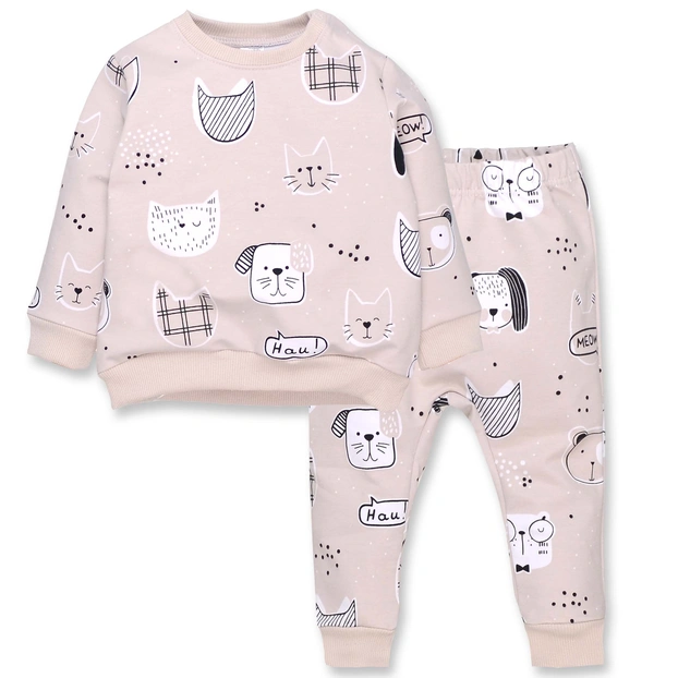 Костюм дитячий комлектом, р.80-98 см, петельний футер, бежевий з принтом фото Татошка