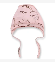 Дитячий чепчик для дівчинки р.50-56 см, інтерлок рапорт, рожевий з принтом фото на tatoshka.ua
